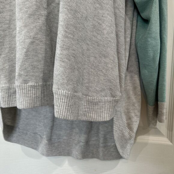 Evolution Plus Size 3X Gray Green Waffle Knit Loose Fit Hooded Sweatshirt - Picture 4 of 15